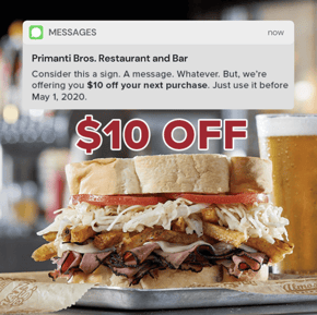 imagine of sandwich and $10 off coupon