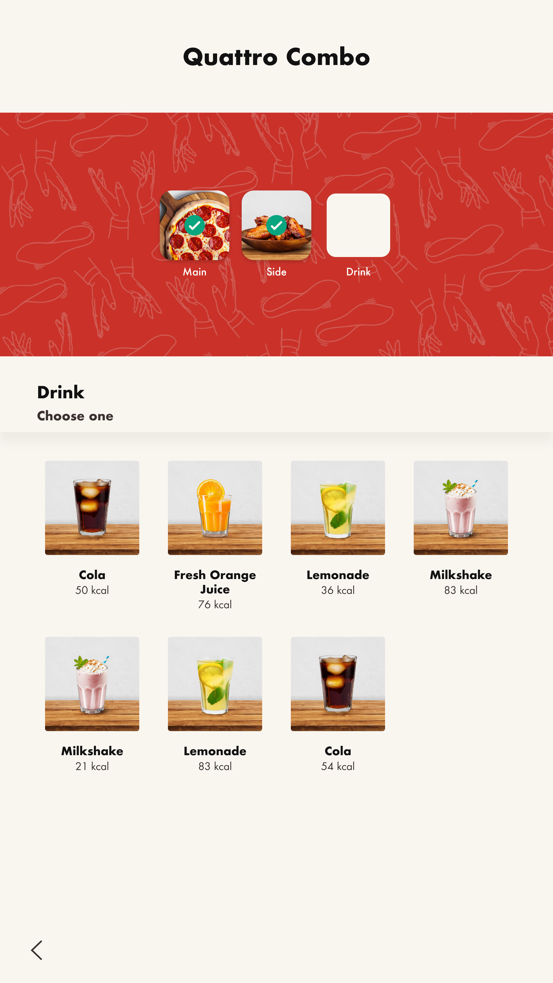 quattro combo menu drinks